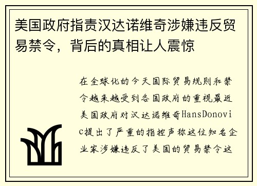 美国政府指责汉达诺维奇涉嫌违反贸易禁令，背后的真相让人震惊