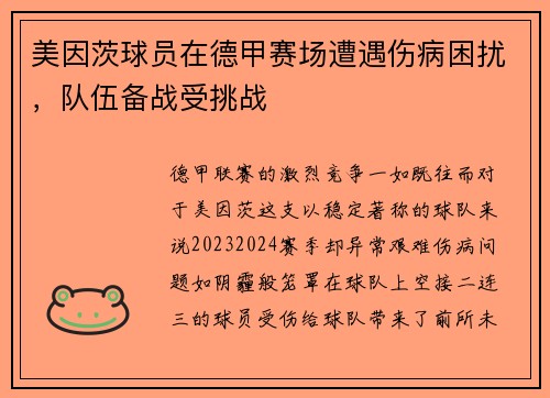 美因茨球员在德甲赛场遭遇伤病困扰，队伍备战受挑战